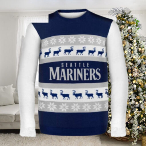 Seattle Mariners Reindeer And Snowflakes Navy Ugly Christmas Sweater