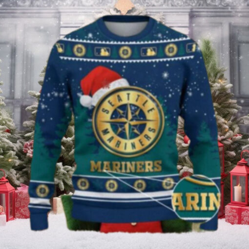 Seattle Mariners Santa Hat Gold Logo Ugly Christmas Sweater