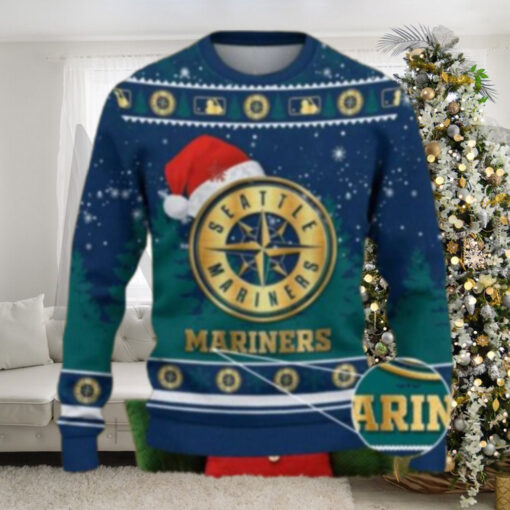 Seattle Mariners Santa Hat Gold Logo Ugly Christmas Sweater