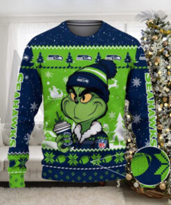 Seattle Seahawks The Grinch Drink Coffee Ugly Christmas Sweater