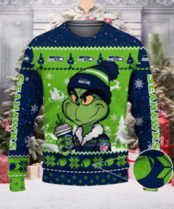 Seattle Seahawks The Grinch Drink Coffee Ugly Christmas Sweater