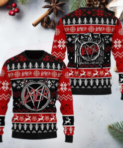 Slayer Band Logo And Xmas Pattern Black And Red 2024 Ugly Christmas Sweater