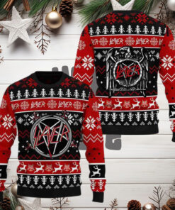 Slayer Band Logo And Xmas Pattern Black And Red 2024 Ugly Christmas Sweater