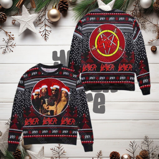 Slayer Band Logo With Jack Skellington Is Playing Guitar 2024 Ugly Christmas Sweater