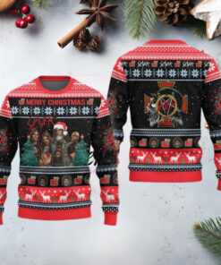 Slayer Band Merry Christmas With Xmas Patterns 2024 Ugly Christmas Sweater