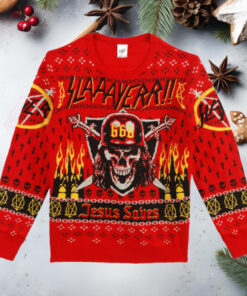 Slayer Band With Devil 666 Jesus Saves Slaaayerr 2024 Ugly Christmas Sweater