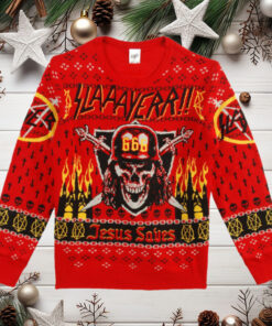 Slayer Band With Devil 666 Jesus Saves Slaaayerr 2024 Ugly Christmas Sweater