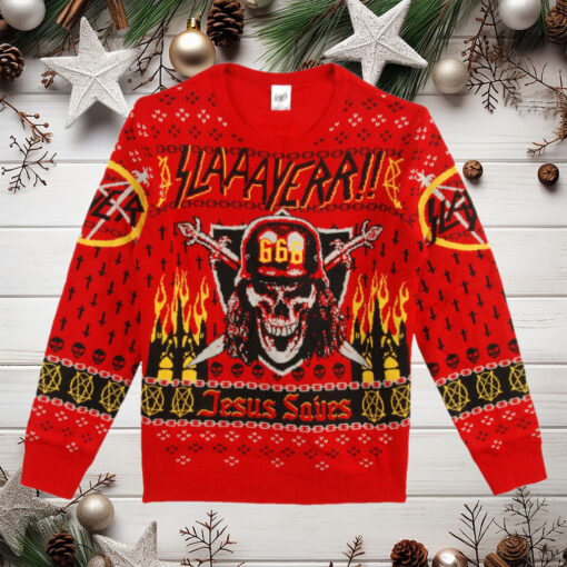 Slayer Band With Devil 666 Jesus Saves Slaaayerr 2024 Ugly Christmas Sweater