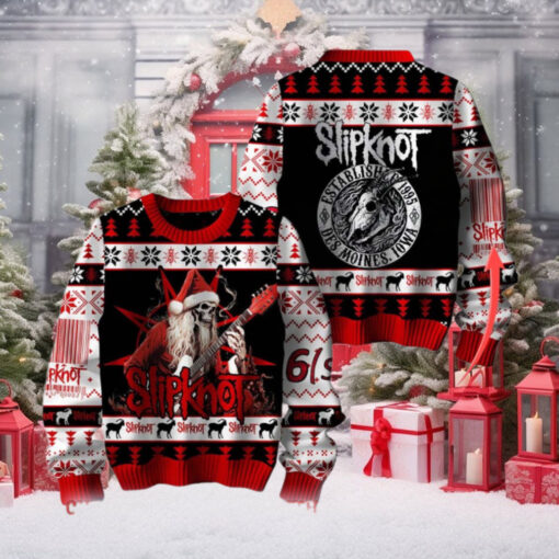 Slipknot Established 1995 Des Moines Iowa Death Satan Playing Guitar Personalized Ugly Christmas Sweater