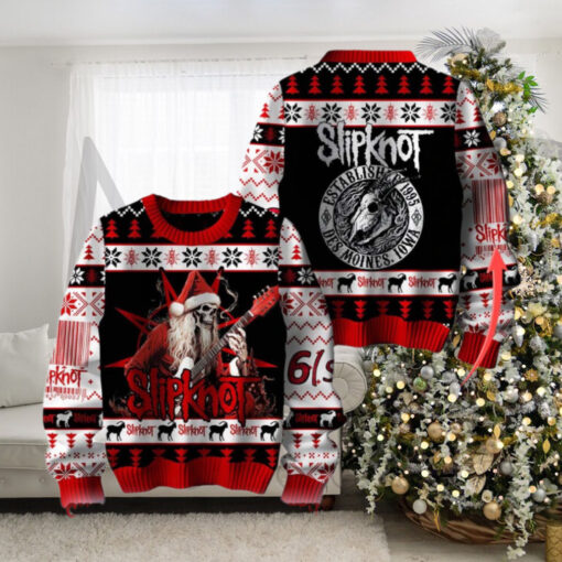 Slipknot Established 1995 Des Moines Iowa Death Satan Playing Guitar Personalized Ugly Christmas Sweater