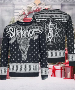 Slipknot Fucking Holidays Logo And Goat Head Blink Pattern Black And Grey Knitted Ugly Christmas Sweater