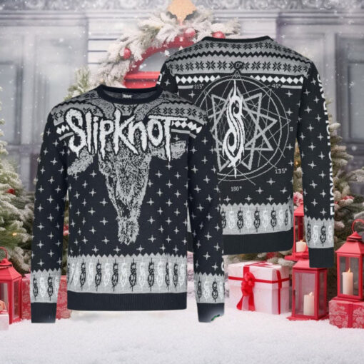 Slipknot Fucking Holidays Logo And Goat Head Blink Pattern Black And Grey Knitted Ugly Christmas Sweater