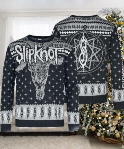 Slipknot Fucking Holidays Logo And Goat Head Blink Pattern Black And Grey Knitted Ugly Christmas Sweater