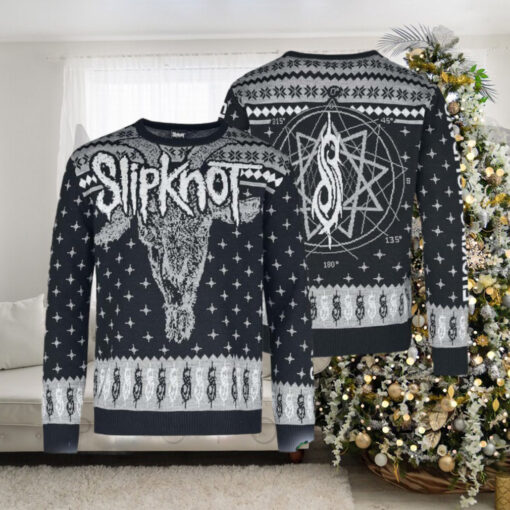 Slipknot Fucking Holidays Logo And Goat Head Blink Pattern Black And Grey Knitted Ugly Christmas Sweater