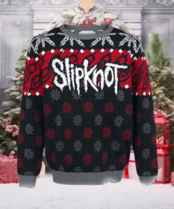 Slipknot Signature Logo Snowflakes Pattern Red And Grey Knitted Ugly Christmas Sweater