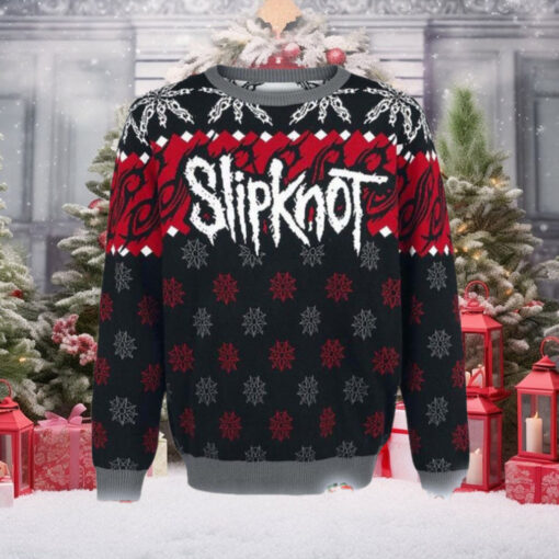 Slipknot Signature Logo Snowflakes Pattern Red And Grey Knitted Ugly Christmas Sweater