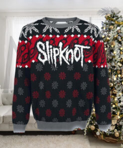 Slipknot Signature Logo Snowflakes Pattern Red And Grey Knitted Ugly Christmas Sweater