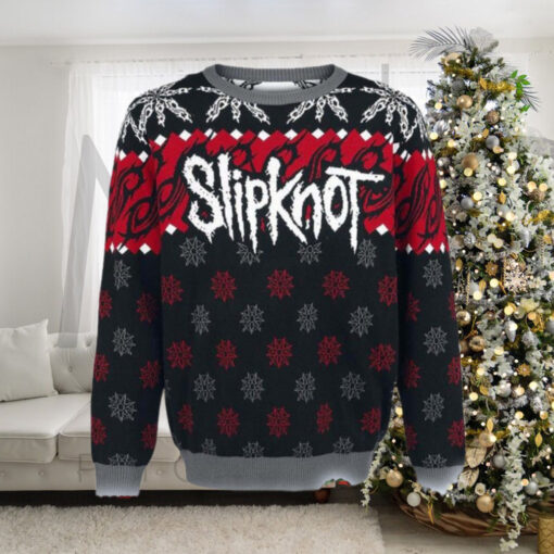 Slipknot Signature Logo Snowflakes Pattern Red And Grey Knitted Ugly Christmas Sweater