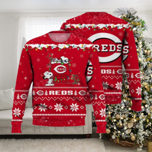 Snoopy Christmas Scene Cincinnati Reds Ugly Sweater