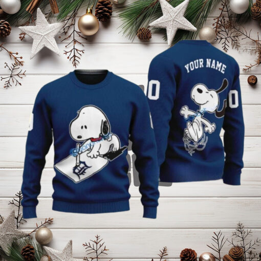 Snoopy Detroit Tigers Sliding Custom Name Ugly Sweater