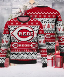 Snowflakes And Reindeer Reds Logo Ugly Christmas Sweater