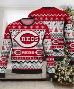 Snowflakes And Reindeer Reds Logo Ugly Christmas Sweater