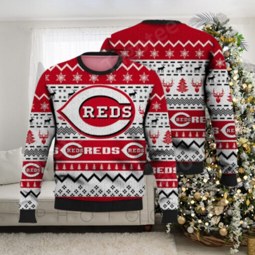 Snowflakes And Reindeer Reds Logo Ugly Christmas Sweater