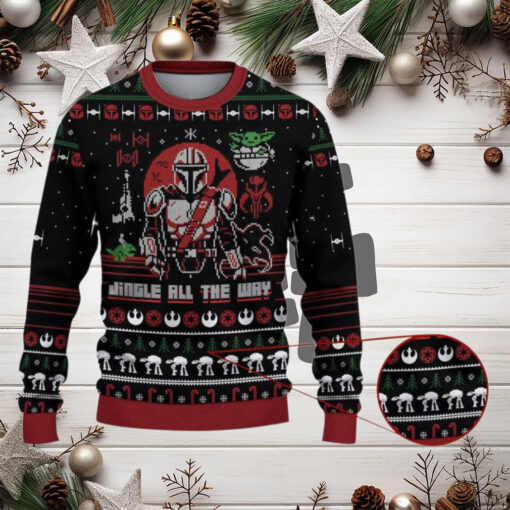 Star Wars Jingle All The Way Mandalorian Yoda Ugly Christmas Sweater, Yoda Christmas Sweater