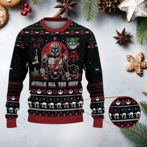 Star Wars Jingle All The Way Mandalorian Yoda Ugly Christmas Sweater, Yoda Christmas Sweater