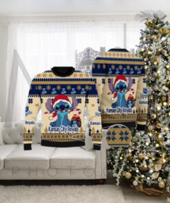 Stitch Holding Candy Cane KC Royals Christmas Sweater