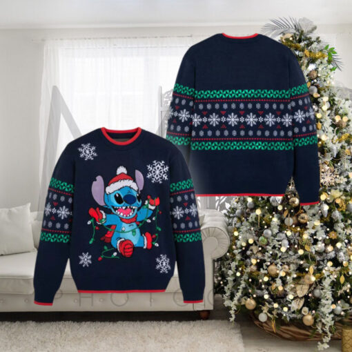 Stitch Light Up Holiday Sweater for Adults Lilo Stitch Holiday Gift Ugly Christmas Sweater