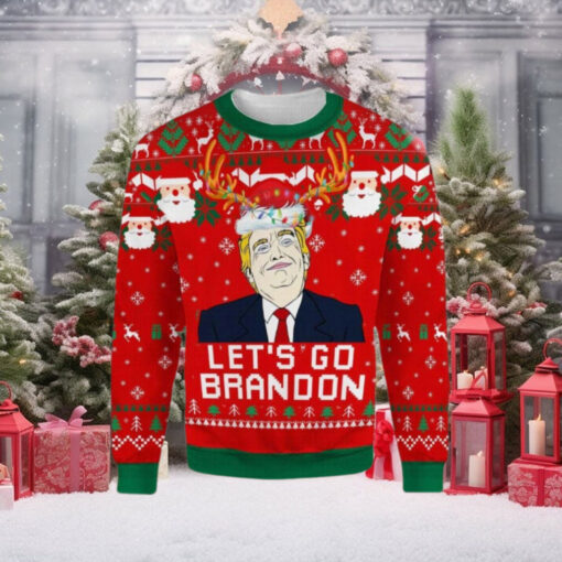 Trump Ugly Sweater Lets Go Brandon Funny Santa Gift For Family Ugly Christmas Sweater