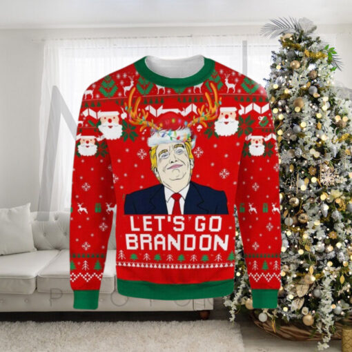 Trump Ugly Sweater Lets Go Brandon Funny Santa Gift For Family Ugly Christmas Sweater