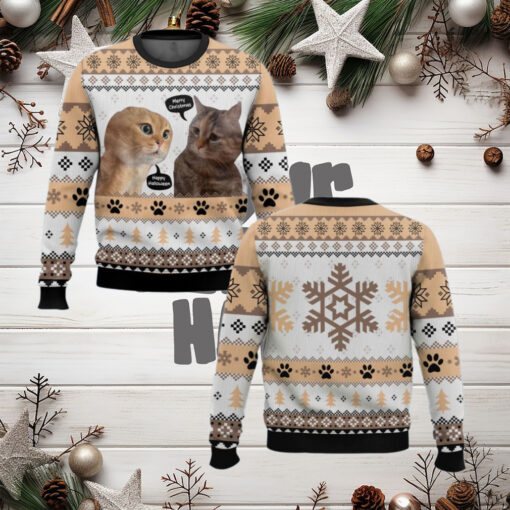 Two Cats Talking Meme Christmas Ugly Sweater