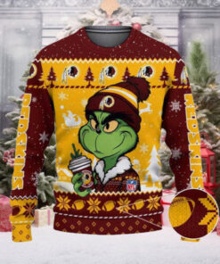 Washington Commanders The Grinch Drink Coffee Ugly Christmas Sweater