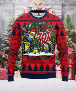 Washington Nationals Minions Ugly Christmas Sweater With Festive Wreath