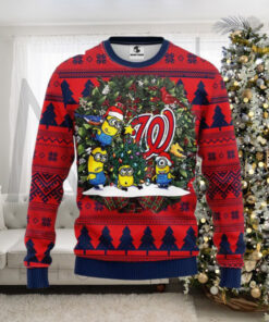 Washington Nationals Minions Ugly Christmas Sweater With Festive Wreath