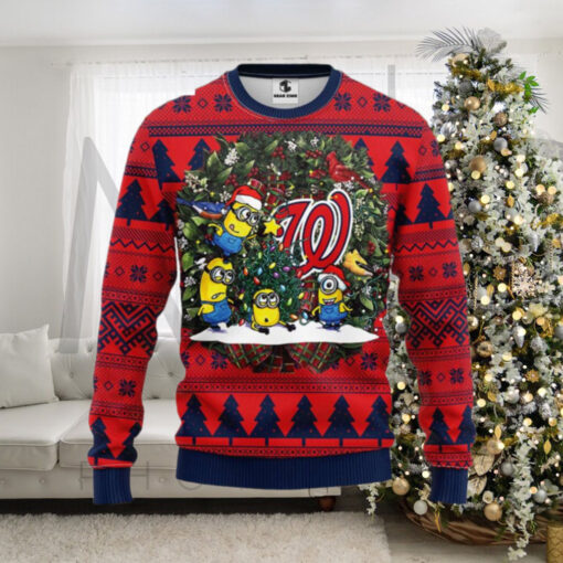 Washington Nationals Minions Ugly Christmas Sweater With Festive Wreath