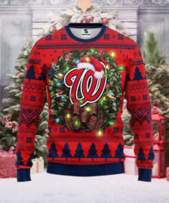 Washington Nationals Ugly Christmas Sweater With Wreath And Santa Hat