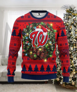 Washington Nationals Ugly Christmas Sweater With Wreath And Santa Hat