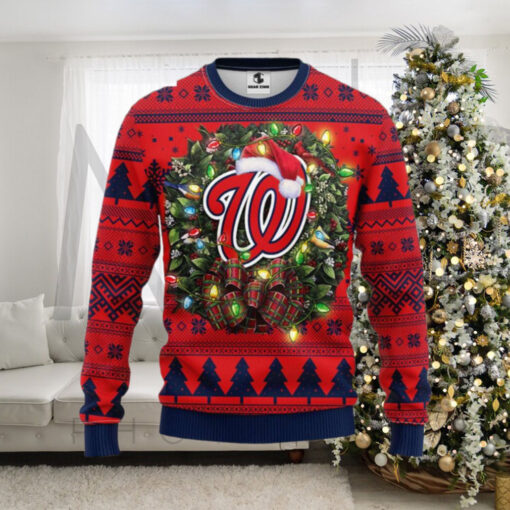 Washington Nationals Ugly Christmas Sweater With Wreath And Santa Hat