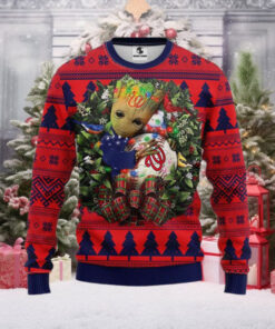 Washington Nationals Ugly Sweater With Groot And Christmas Lights Design