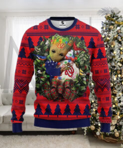 Washington Nationals Ugly Sweater With Groot And Christmas Lights Design