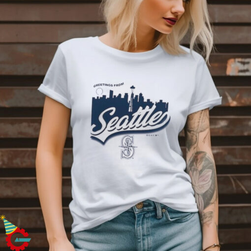 Women's Seattle Mariners WEAR by Erin Andrews White Domestic Postcard Long Sleeve T Shirt