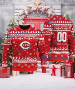 Your Name Cincinnati Reds Snowy Pattern Ugly Sweater