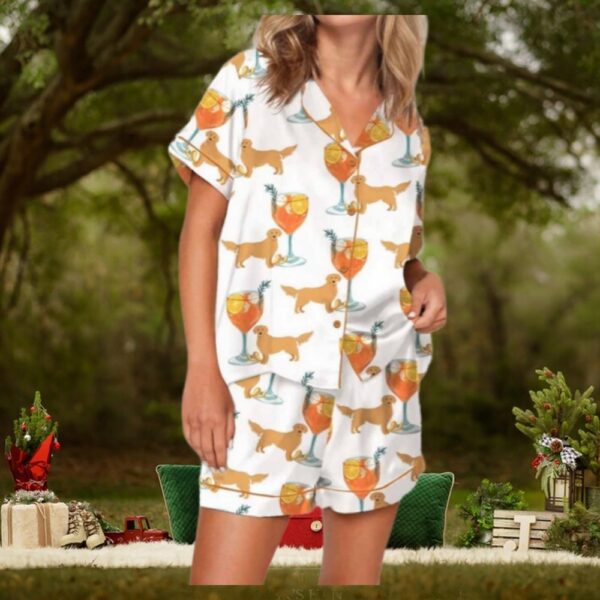 Aperol Spritz And Golden Retriever Satin Pajama Set