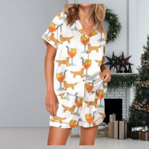 Aperol Spritz And Golden Retriever Satin Pajama Set