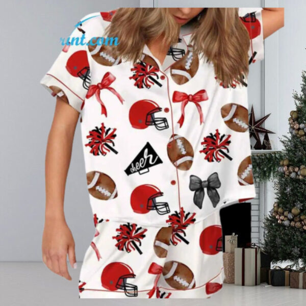 Cheer Football Coquette Bows Satin Pajama Set