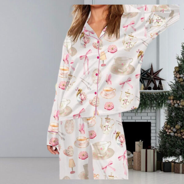 Christmas Pink Girlie Bow Christmas Pajamas, Pink Girlie Bow Pajamas Set