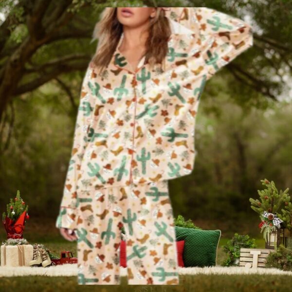 Christmas Western Cowboy Boots Print Pajama Set